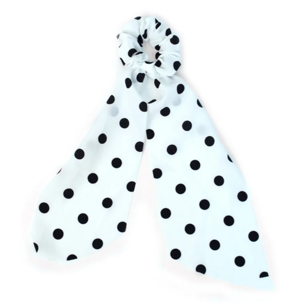Navy Polka Dot Hair Scarf 6 Ribbon Hair Tie Bundle
